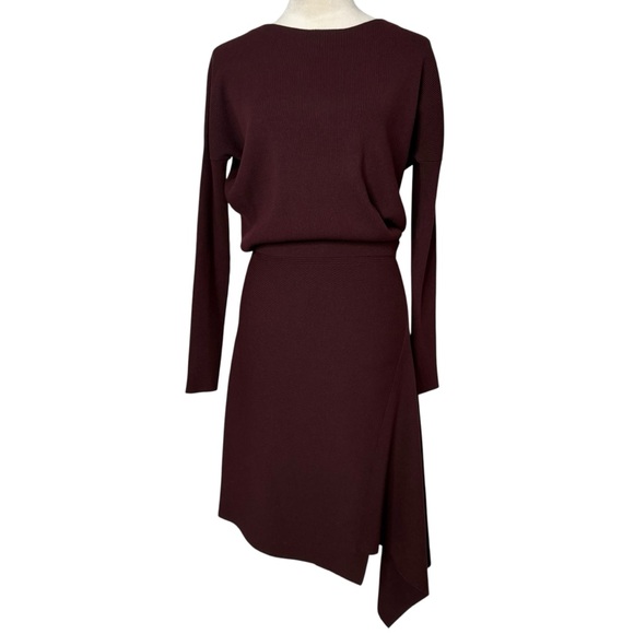 NWT All Saints Suke Midi Asymmetrical Long Sleeve Dress Wine Medium - Picture 3 of 9